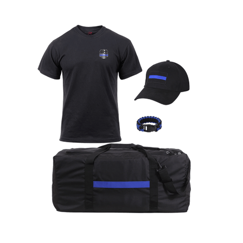 Thin Blue Line T-shirt Gear Bag Bracelet and Cap Bundle