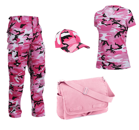 Ladies Pink Camo Pants T-Shirt Cap and Bag Bundle