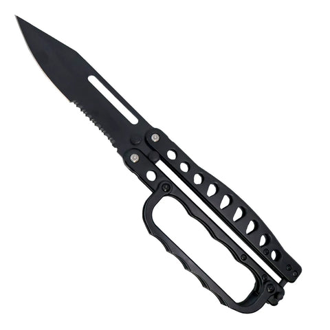 11” XL Butterfly Trench Knife – 6” Drop Point Blade | Heavy-Duty Balisong with Knuckle Guard & Holster