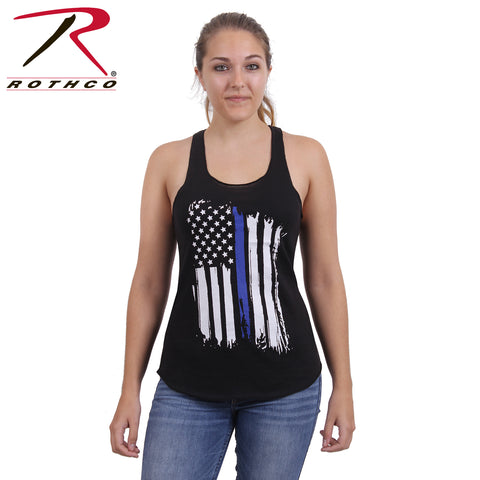 Women Thin Blue Line Flag Racerback Tank Top T-Shirt