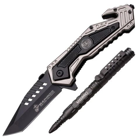 USMC  M 4001 MANUAL FOLDING KNIFE & TACTICAL PEN SET BY MTECH USA BALLISTIC