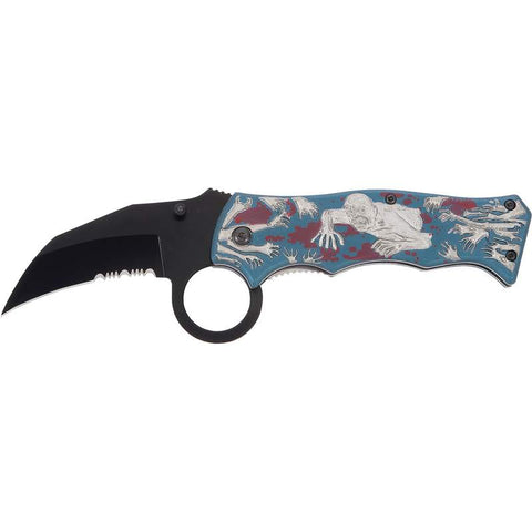 Maxam Blue Handle Zombie Liner Lock Knife