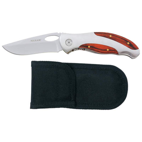 Maxam Wood Handle Folding Knife wish Nylon Holster