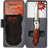 Maxam Wood Handle Liner Lock Knife with Nylon Sheath and Molded Case