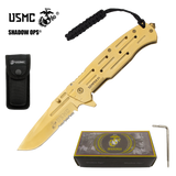 Co'Ops Flip Golden Edge Serrated Marine USMC Officially Licensed Military Knife by Shadow Ops®