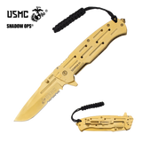 Co'Ops Flip Golden Edge Serrated Marine USMC Officially Licensed Military Knife by Shadow Ops®