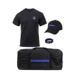 Thin Blue Line T-shirt Gear Bag Bracelet and Cap Bundle