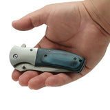 BLUE Wood Handle Spring-Assisted Stainless Steel Folding Knife